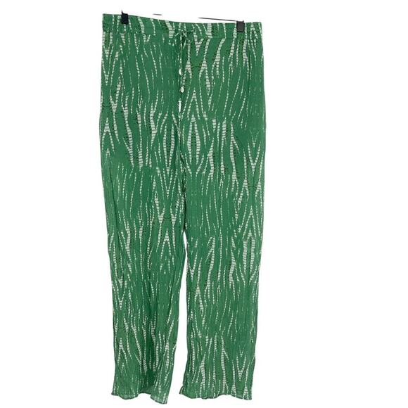 ZARA Green Printed Pajama Style Resort Set Top & Pants Small Medium Boho - Picture 9 of 12